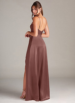 Azazie Sarella Bridesmaid Dresses Espresso A-Line Pleated Stretch Satin Dress image4