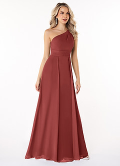 Azazie Dallas Bridesmaid Dresses Terracotta A-Line One Shoulder Chiffon Dress image3
