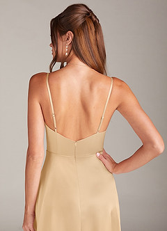 Azazie Sarella Bridesmaid Dresses Gold A-Line Pleated Stretch Satin Dress image5