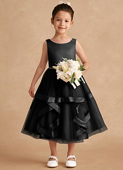 Azazie Posy Flower Girl Dresses Black A-Line Beaded Tulle Dress image4