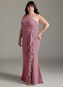 Azazie Liza Bridesmaid Dresses Vintage Mauve Mermaid One Shoulder Chiffon Dress image8