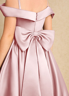 Azazie Favia Final Sale Dusty Blue A-Line Off the Shoulder Matte Satin Dress image7