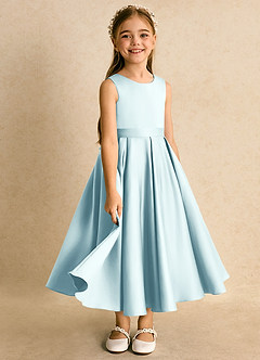 Azazie Junebuj Flower Girl Dresses Sea Glass Ball-Gown Pleated Matte Satin Dress image2