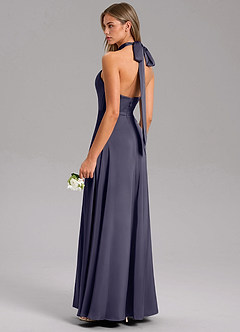 Azazie Tracie Bridesmaid Dresses Stormy A-Line Side Slit Stretch Satin Dress image4