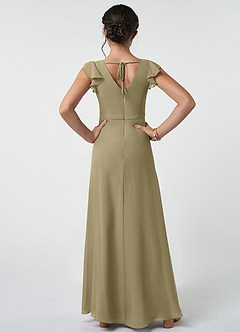 Azazie Claudine Junior Moss Green A-Line Pleated Chiffon Dress image2