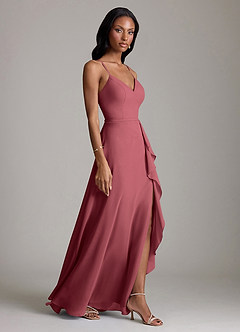 Azazie Naeem Vestidos de damas de honor Vestido de Merlot de Gasa de Corte en A con Cuello en V fruncido image4