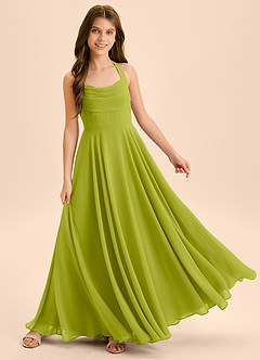 Azazie Kady Junior Vestido de Hierba De Limón de Gasa de Corte en A con Escote de Corazón image4