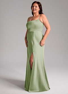 Azazie Lidia Robes de demoiselle d'honneur Robe Sirène en Satin extensible Fente Latérale Vert Sauge image11