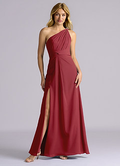 Azazie Isabelle Final Sale Pomegranate A-Line One Shoulder Chiffon Convertible Dress image2