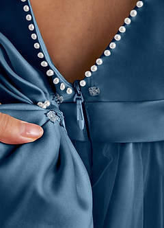 Azazie Cookie Blumenmädchenkleider A-Linie Schleifen Tüll Kleid Bermudablau image5