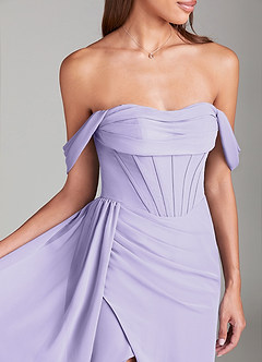 Azazie Amyra Bridesmaid Dresses Lilac Sheath Off the Shoulder Chiffon Convertible Dress image6