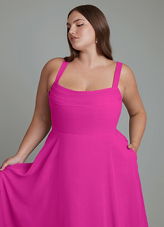 Azazie Shaude Bridesmaid Dresses Fuchsia A-Line Pleated Chiffon Dress image11
