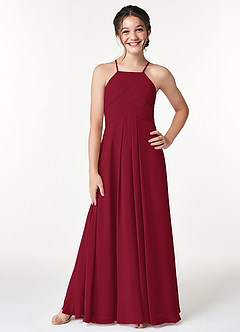 Azazie Ginger Junior Burgundy A-Line Pleated Chiffon Dress image1