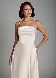 Azazie Odele Jurken voor bruidsmeisjes Jurk van Stretch Satijn met A-lijn Strapless Wit Albast image3