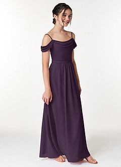 Azazie Alivia Junior Plum A-Line Off the Shoulder Chiffon Dress image3