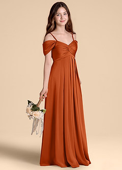Azazie Kaitlynn Junior A-Linie Schulterfrei Stretch-Satin Kleid Gebranntes Orange image5