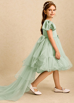 Azazie Cocoa Abiti da Ragazza di Fiori Abito Principessa in Tulle Plissettato Verde Salvia image4