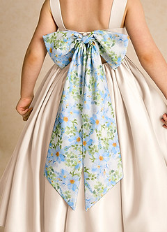 Azazie Doodlebug Blumenmädchenkleider A-Linie Schleifen Matte Satin Kleid Alabaster Weiß image5