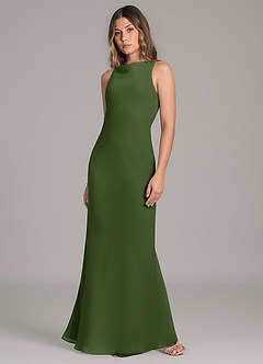 Azazie Allettie Final Sale Olive Mermaid Chiffon Dress image3