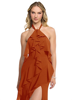 Azazie Velma Bridesmaid Dresses Paprika A-Line Side Slit Chiffon Dress image4