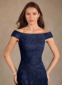 Azazie Moore Mother of the Bride Dresses Dark Navy A-Line Boatneck Floral Burnout Dress image5
