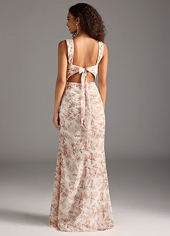 Azazie Jesaphine Robes de demoiselle d'honneur Robe Fourreau en Mousseline de soie Arc Fougère Rose Florale image5