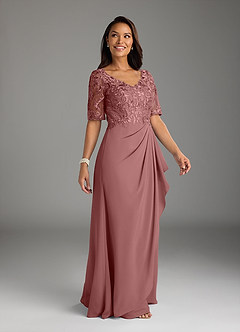 Azazie Amedeus Mother of the Bride Dresses Desert Rose A-Line V-Neck Lace Chiffon Dress image3