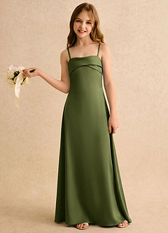 Azazie Mirabella Girls Formal Jurken voor bloemenmeisjes Kolom Jurk van Stretch Satijn Sweetheart-halslijn Olijf image3