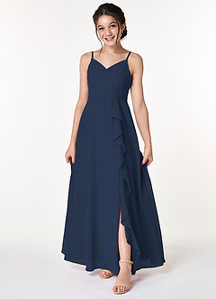 Azazie Naeem Junior Dark Navy A-Line Ruched Chiffon Dress image1