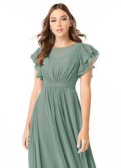 Azazie Daphne Modest Bridesmaid Dresses A-Line Ruffled Chiffon Floor-Length Dress image4