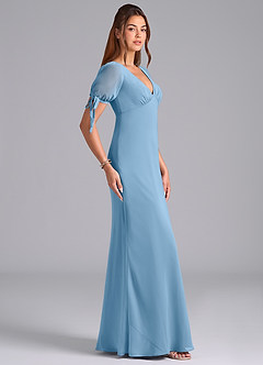 Azazie Pheby Vestidos de damas de honor Vestido de Azul Acero de Gasa de Corte en A con Plisado image5