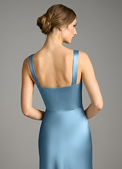 Azazie Alouette Bridesmaid Dresses Steel Blue Mermaid Pleated Stretch Satin Dress image4