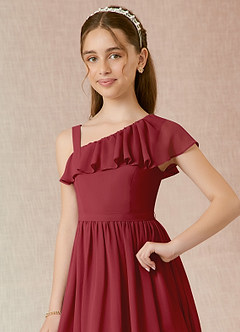 Azazie Mango Junior A-Linie Gestreift Chiffon Kleid Granatapfelrot image4