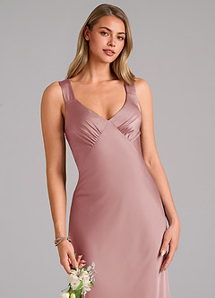 Azazie Kamila Bridesmaid Dresses Dusty Rose A-Line Pleated Stretch Satin Dress image7