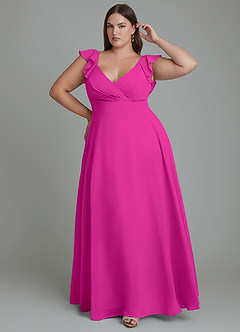 Azazie Leilani Robes de demoiselle d'honneur Robe Trapèze en Mousseline de soie Plissé Fuchsia image6