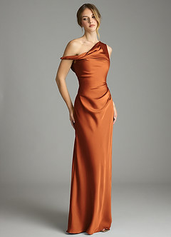 Azazie Emerson Bridesmaid Dresses Cinnamon Mermaid Off the Shoulder Stretch Satin Dress image5