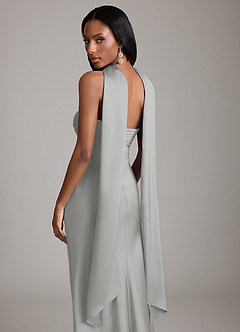 Azazie Saylor Vestidos de damas de honor Vestido de Plata de Satén Elástico de Corte Sirena con Sin tirantes image7