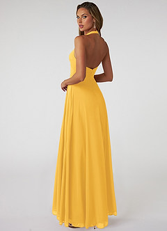 Azazie Tessie Bridesmaid Dresses Marigold A-Line V-Neck Pleated Chiffon Dress image2
