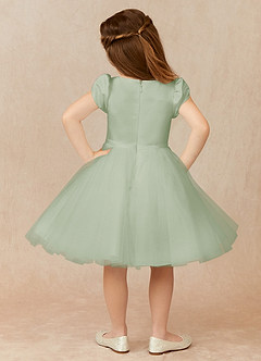 Azazie Malinda Final Sale Dusty Sage Ball-Gown with Sleeves Tulle Dress image2