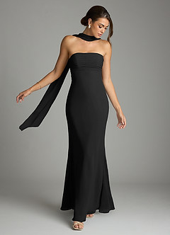 Azazie Saylor Brudtärnklänningar Klä av Sjöjungfru i Chiffong Axelbandslös Svart image7