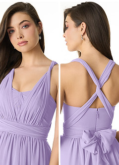 Azazie Olani Bridesmaid Dresses Lilac A-Line Off the Shoulder Chiffon Convertible Dress image5