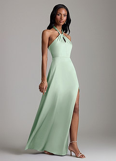 Azazie Tracie Vestidos de damas de honor Vestido de Agave de Satén Elástico de Corte en A con Corte Lateral image3