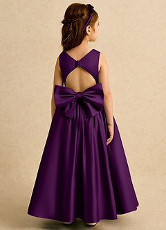 Azazie Nellia Blumenmädchenkleider A-Linie Schleifen Matte Satin Kleid Traube image6
