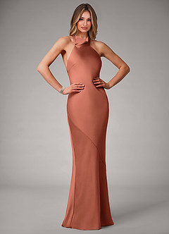 Azazie Velli Bridesmaid Dresses Clay Mermaid Stretch Satin Dress image1