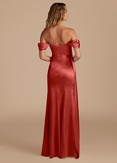 Azazie Amyra Bridesmaid Dresses Rust Mermaid Sweetheart Neckline Metallic Satin Convertible Dress image6