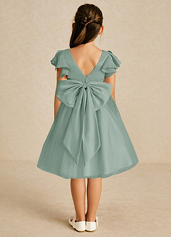 Azazie Kaeya Flower Girl Dresses Silver Sage A-Line Bow Tulle Dress image1