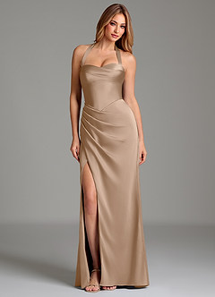 Azazie Serenity Bridesmaid Dresses Taupe Mermaid Sweetheart Neckline Stretch Satin Dress image3