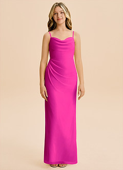 Azazie Mai Junior Fuchsia Sheath Pleated Chiffon Dress image3