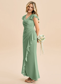 Azazie Julie Junior Matcha Mermaid Ruched Chiffon Dress image3