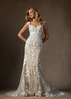 Azazie Salina Wedding Dresses Diamond White Nude Mermaid Sweetheart Sequins Tulle Dress image1